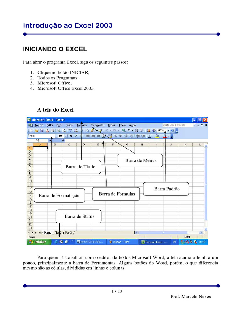 Introdução ao Excel 2003 | PDF | Microsoft Excel | Informática