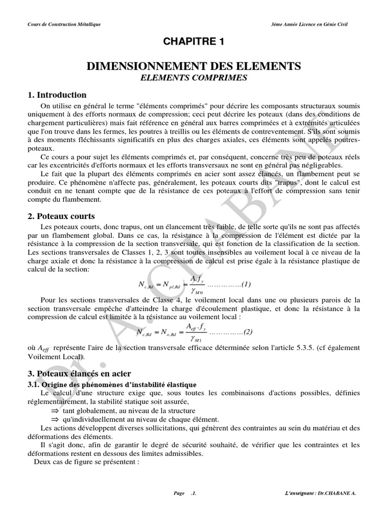 Éléments Comprimés en Acier | PDF | Flambage | Résistance des matériaux