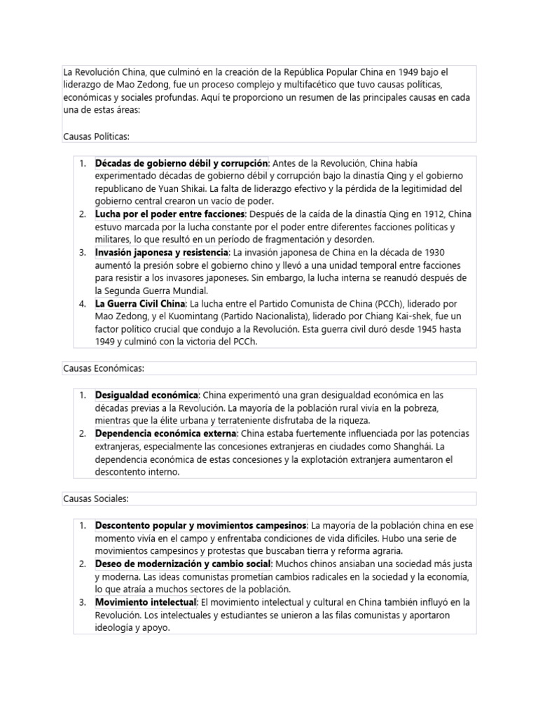Causas y consecuencias de la Revolución China | PDF | China | Política ...