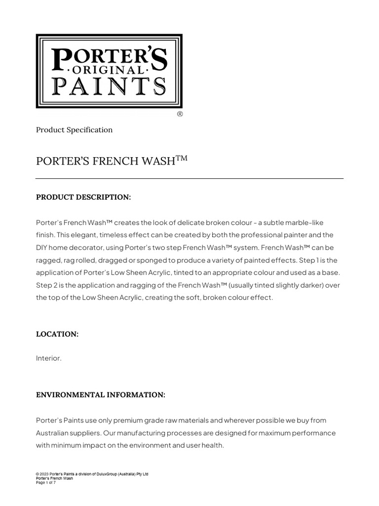 French Wash Specification v7 PDF Acrylic Paint Paint