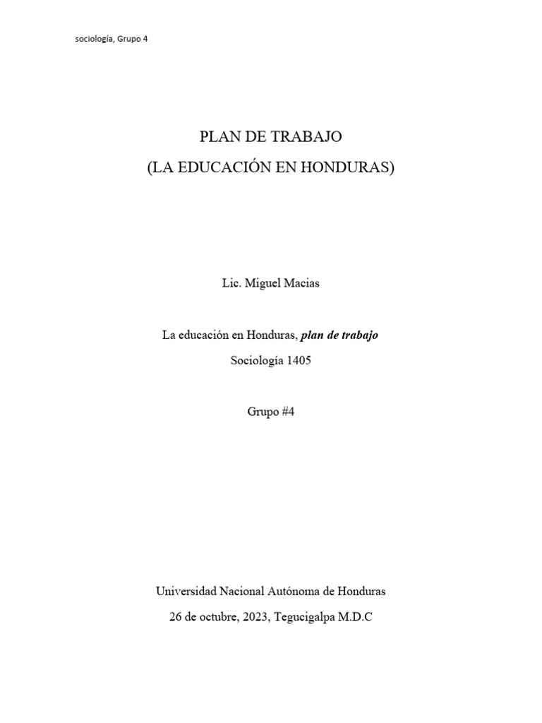 Plan de Trabajo Educativo en Honduras | PDF | Honduras