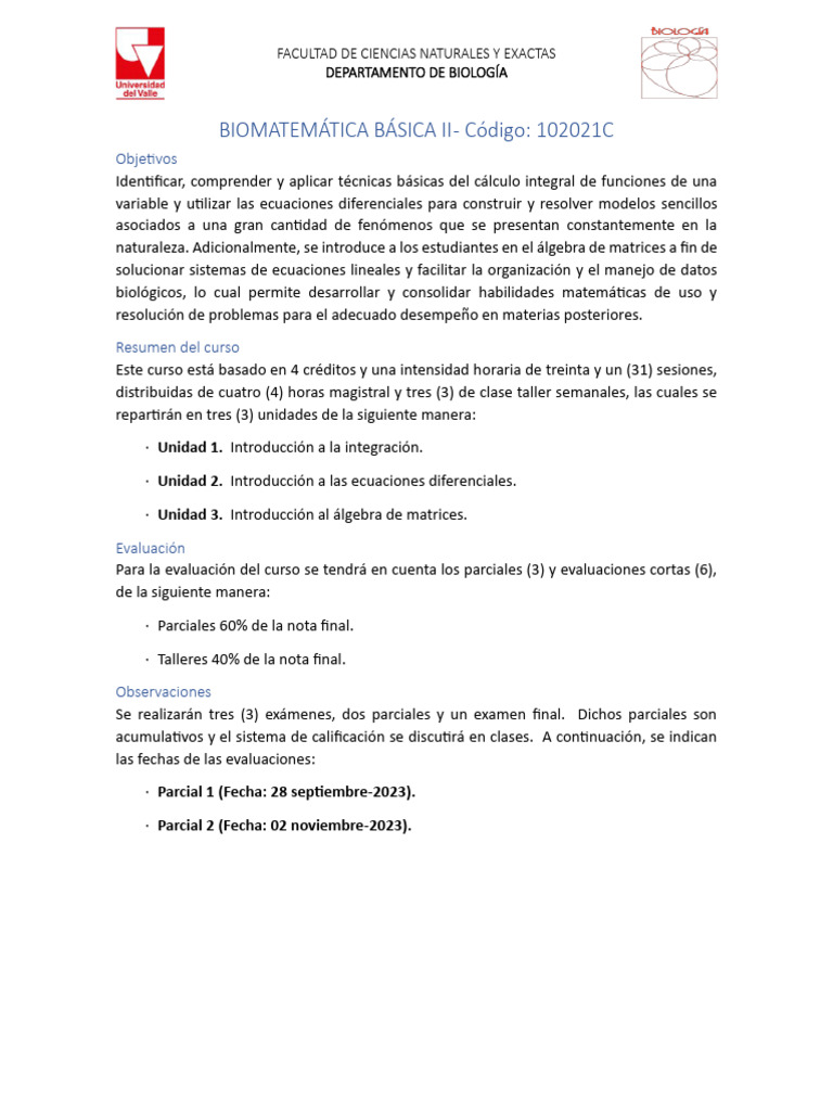 Biomat 2: Cálculo y Ecuaciones Diferenciales | PDF | Ecuaciones ...