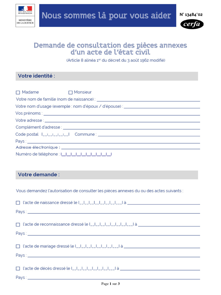 Cerfa 13484-02 | PDF | Certificat de naissance