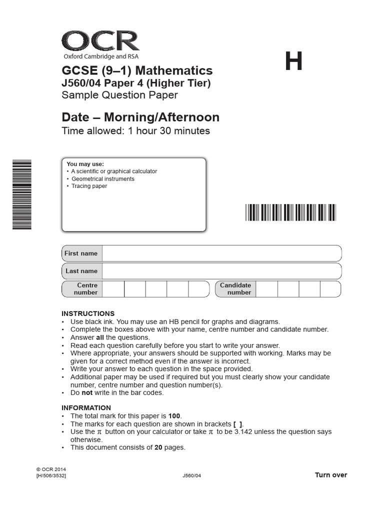 Higher tier sample assessment materials pdf length area