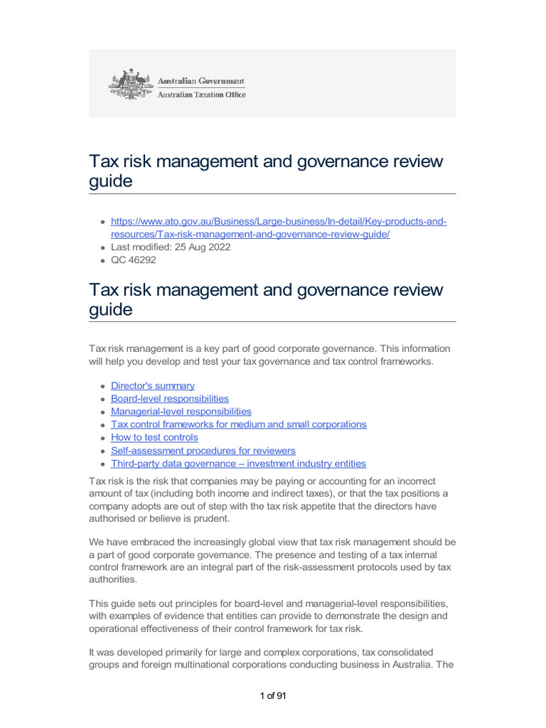 Tax Risk Management Governance Guide | PDF | Internal Control | Taxes