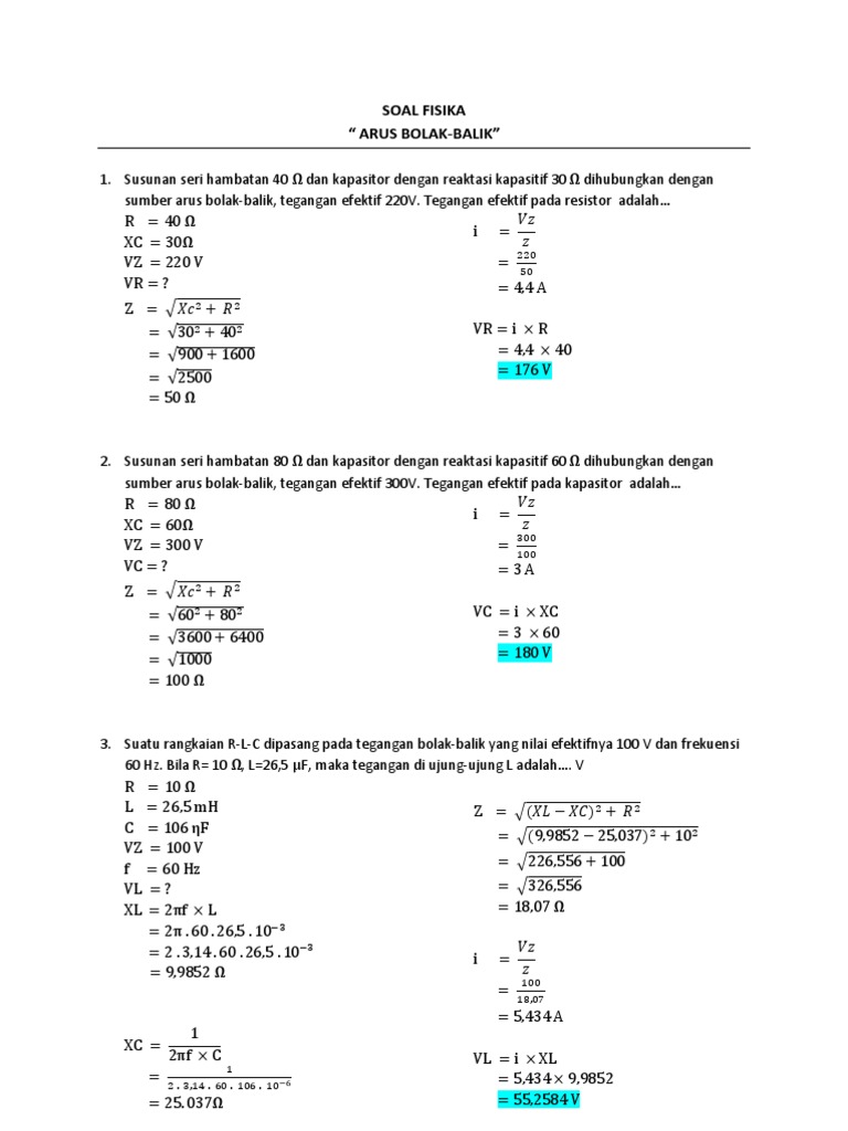 Soal Fisika Arus Bolak Balik