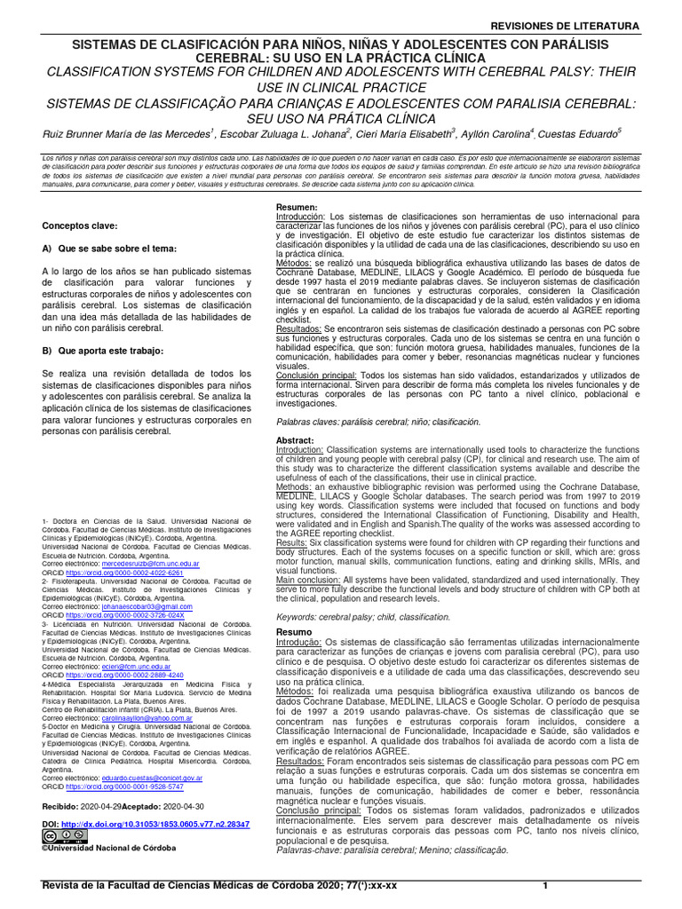 Sistema de Clasificacion PC | PDF | Parálisis cerebral | Neuroimagen