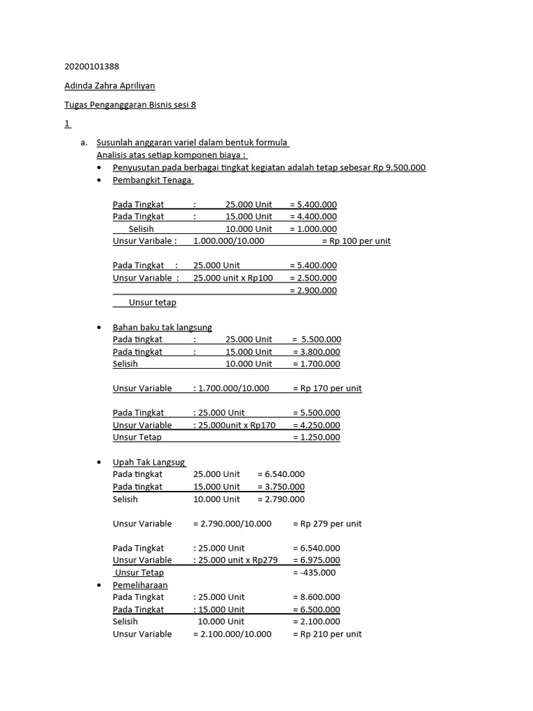 Anggaran Variabel dan Biaya Semi Variabel | PDF