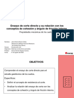 Ensayo de Corte Directo, Cohesión y Ángulo de Fricción.