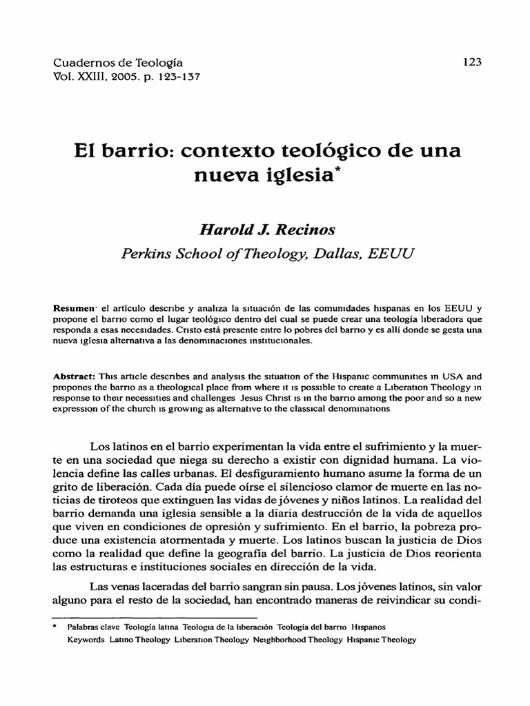El Barrio Contexto Teol gico De Una Nueva Iglesia Perkins School Of