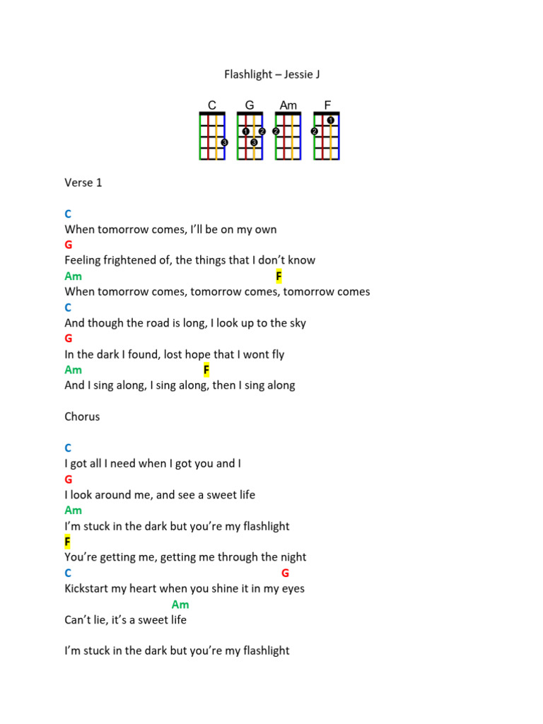Flashlight Ukulele Chords Colors PDF