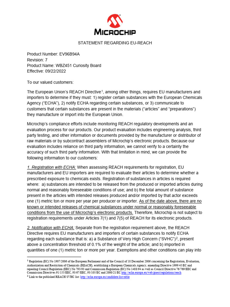 Microchip REACH Compliance Statement | PDF | Physical Sciences | Materials