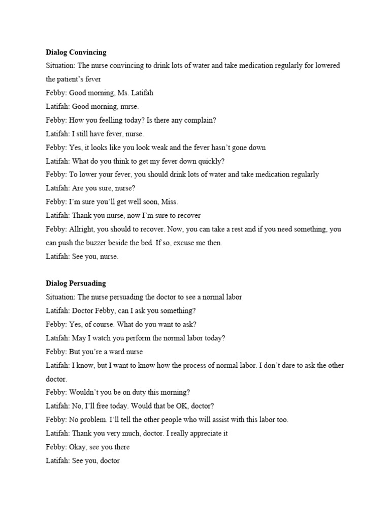 Nurse-Patient Communication Dialogues | PDF | Nursing | Medicine