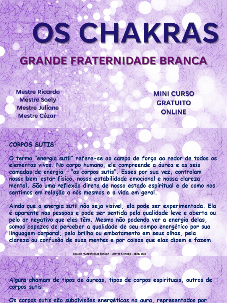 Os Chakras: Grande Fraternidade Branca | PDF | Chacra | Corpo humano