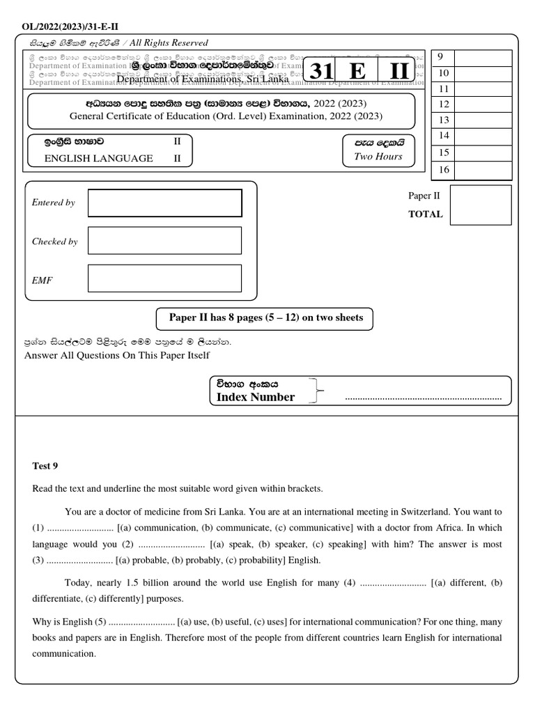 OL ENGLISH 2023 - Paper 11 (Very Clear Copy) | PDF