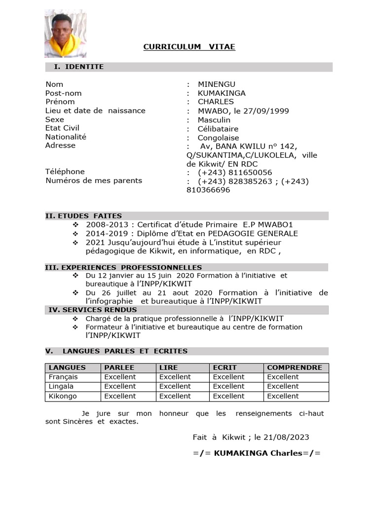 Modèle de CV Congolais en RDC | PDF