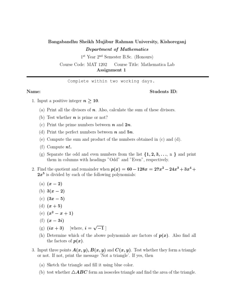 MAT 1202 Mathematica Lab Assignment | PDF | Mathematical Analysis ...