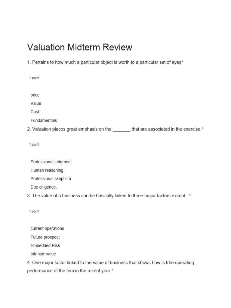 Valuation Midterm Exam Review | PDF | Valuation (Finance) | Mergers And ...
