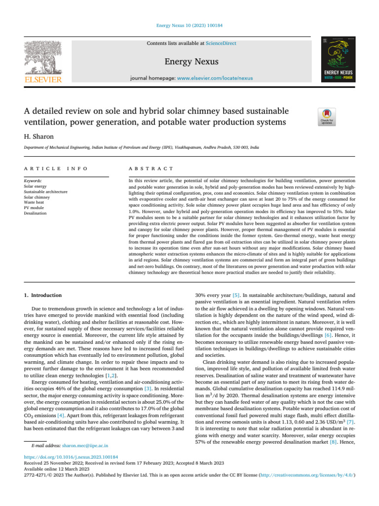 A Detailed Review On Sole and Hybrid Solar Chimney Based Sustainable ...