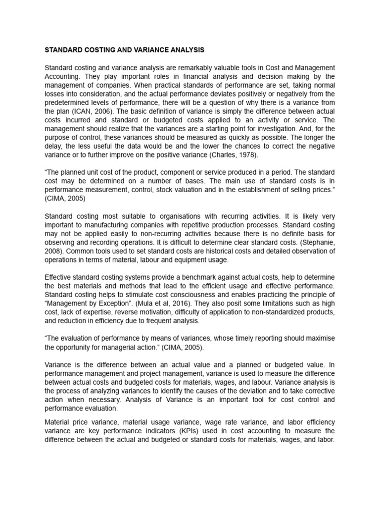 Standard Costing and Variance PDF Labour Economics Cost Accounting