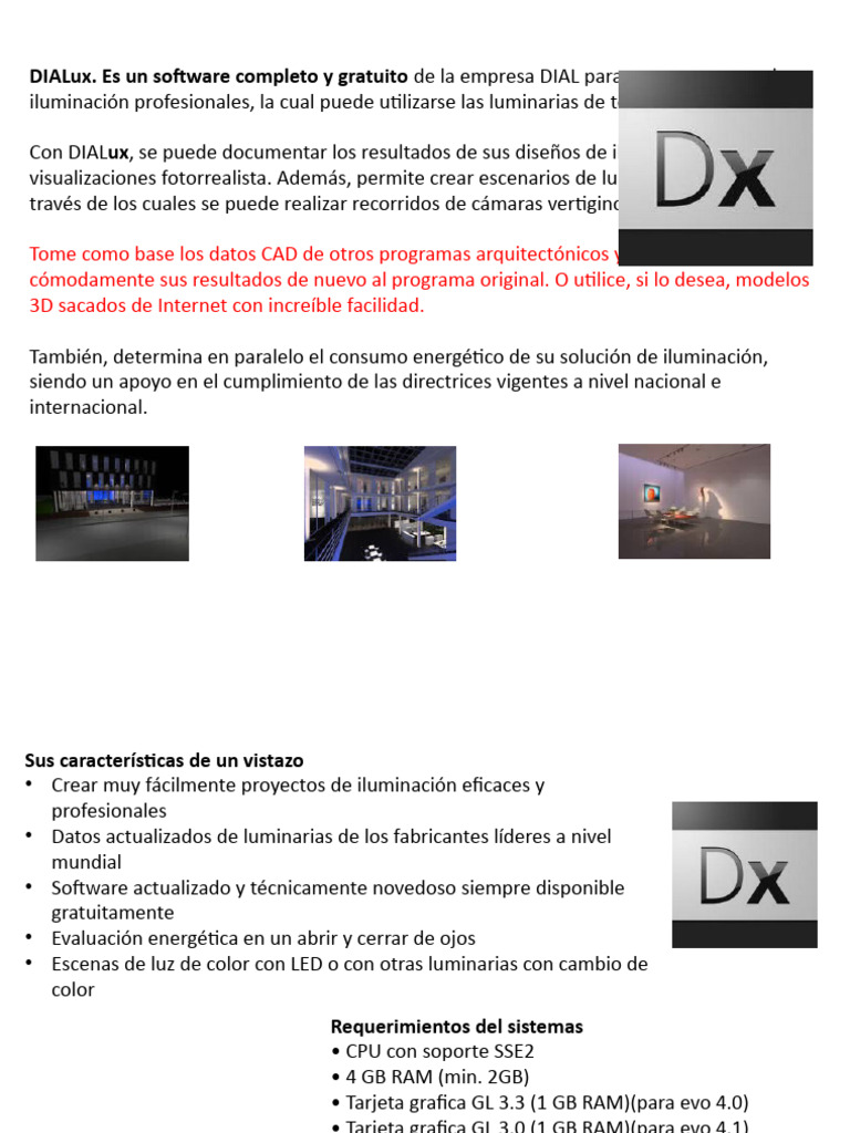 DIALux: Software de Iluminación Profesional | PDF | Color | Menú ...