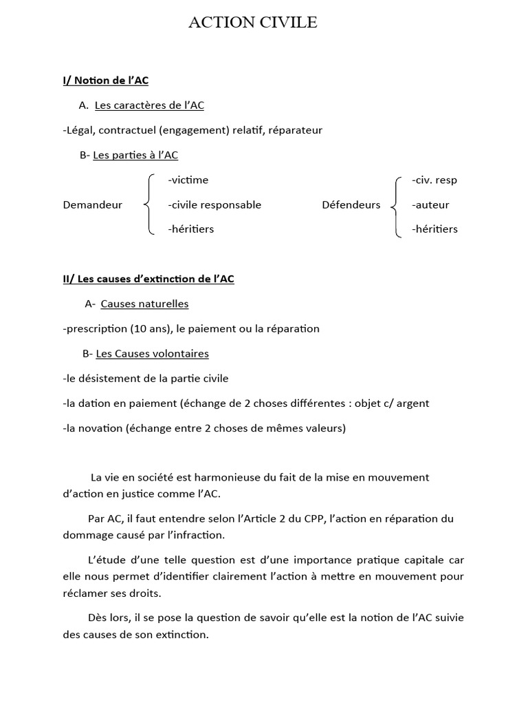 Notion et extinction de l'action civile | PDF | Justice | Crime et violence