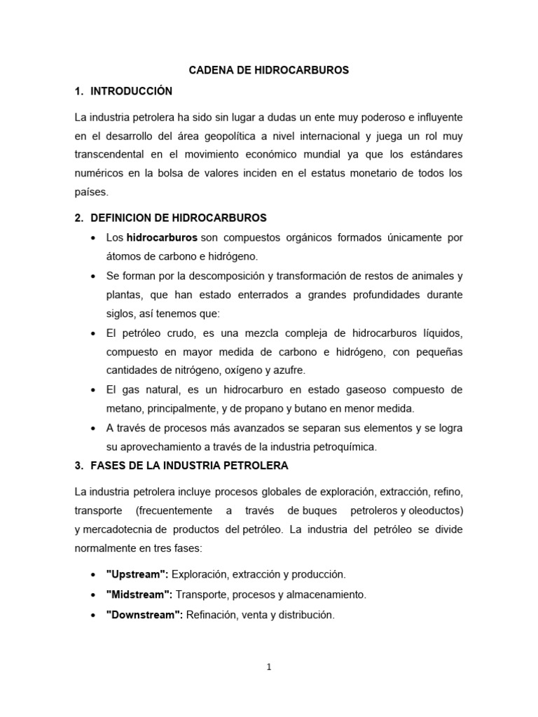Cadena de Hidrocarburos | PDF | Petróleo | Hidrocarburos