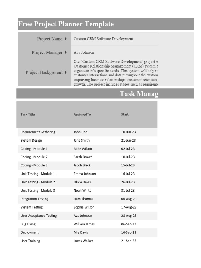 Free CRM Project Planner Template | PDF | Microsoft Excel | Unit Testing