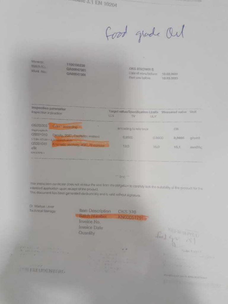 Food Grade Glycerine Test Certificate PDF