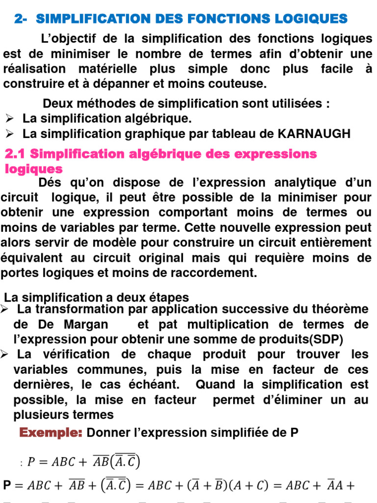 Simplification des Fonctions Logiques | PDF | Logique mathématique ...