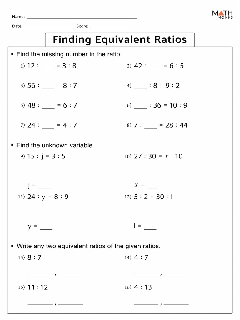 Solving Problems by Finding Equivalent Ratios Worksheet PDF