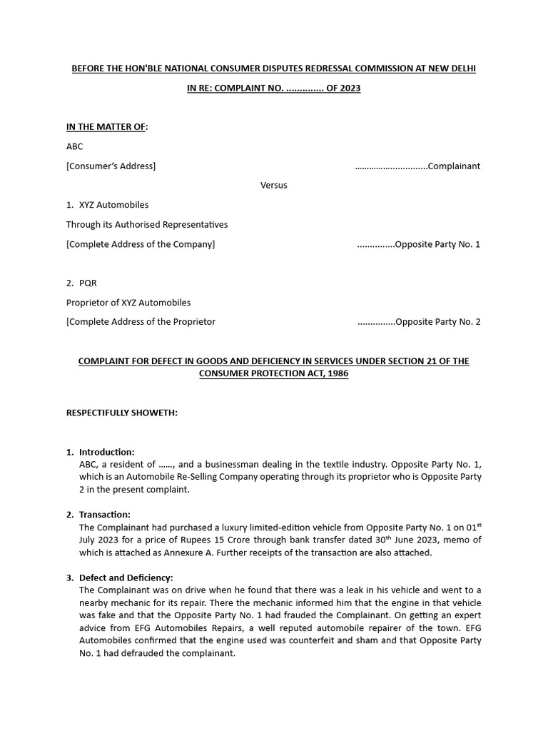 Consumer Complaint | PDF | Private Law | Common Law