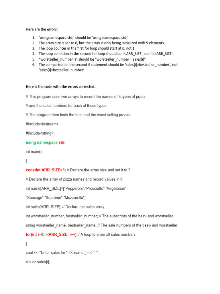 Find and Correct Six (6) Errors in The Code | PDF | Computer ...
