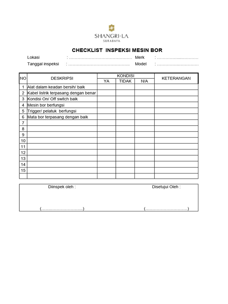 Checklist Inspeksi Mesin Bor | PDF