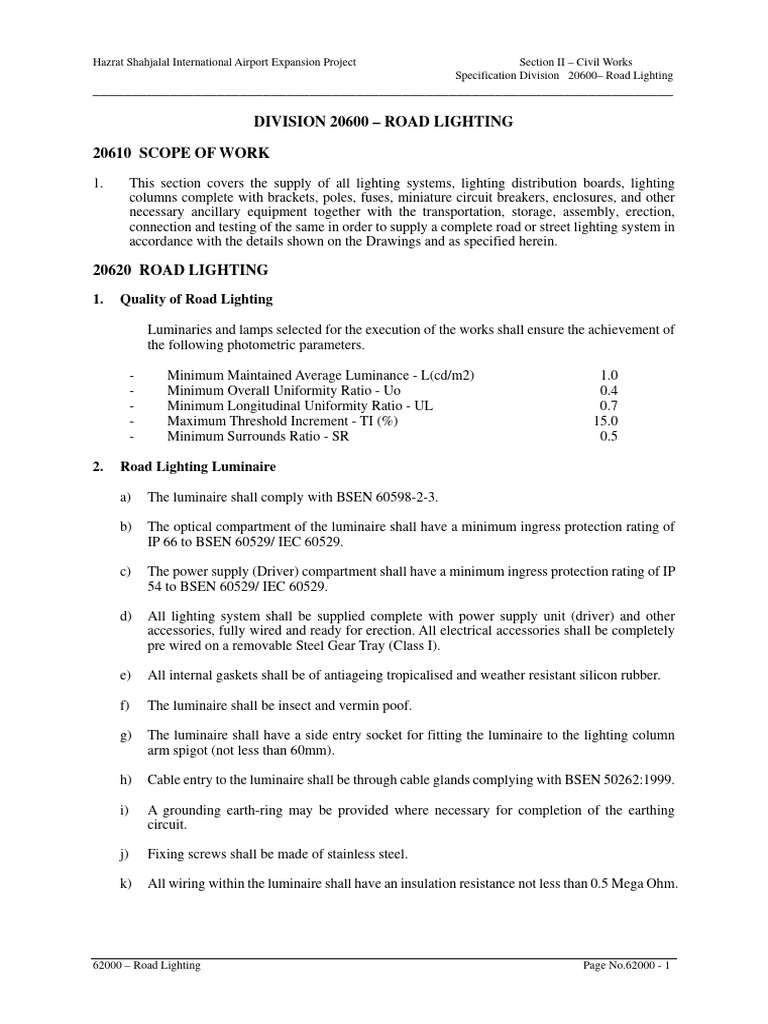 Road Lighting Specifications for Airport Expansion | PDF | Electrical ...