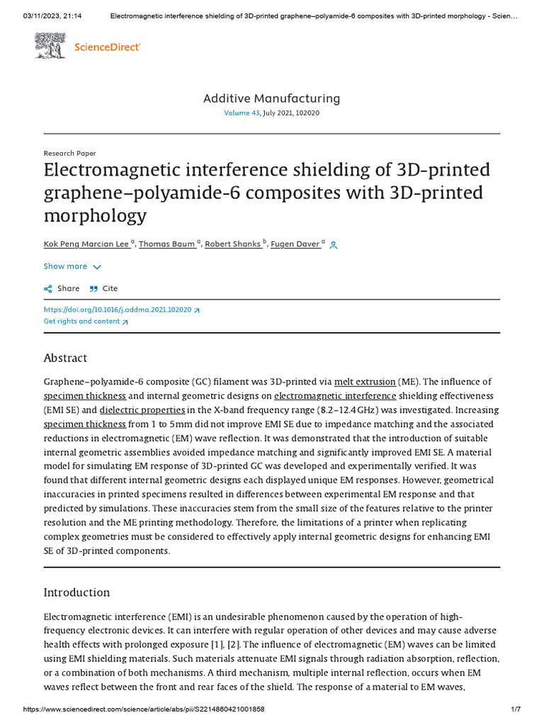 Interference Shielding of 3dPrinted GraphenePolyamide