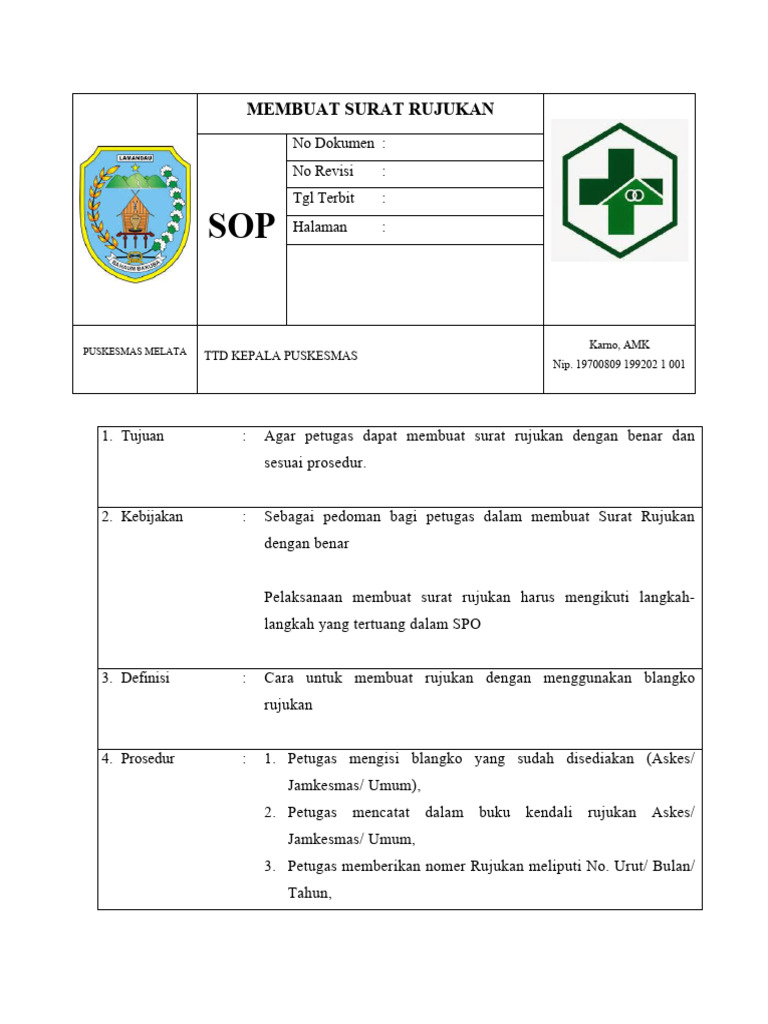 Prosedur Pembuatan Surat Rujukan Puskesmas | PDF