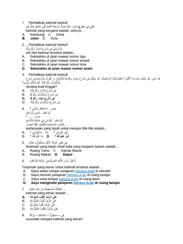 Soal Latihan Bahasa Arab Pilihan Ganda | PDF