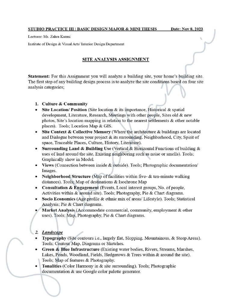 Site Analysis Assigment SP II & MINI Thesis | PDF
