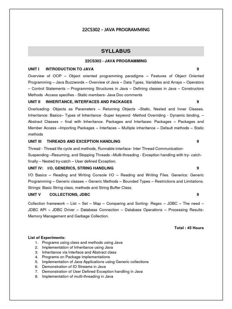 22CS302 - UNIT 1 To 3 - Material | PDF | Class (Computer Programming ...