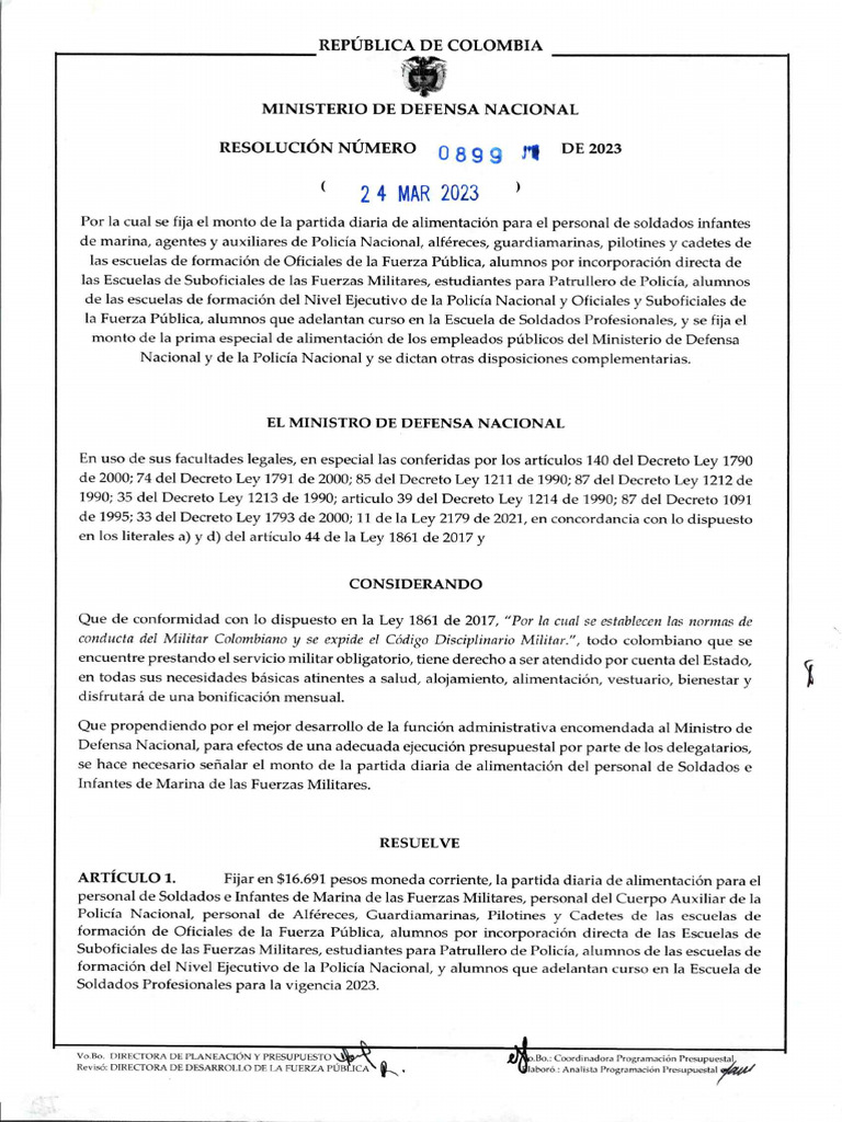 Res 0899 Mindefensa 2023 | PDF