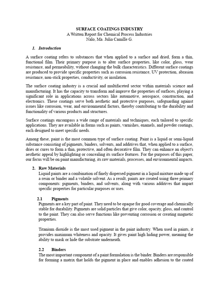 Surface Coatings Industry (Written Report) PDF Paint Mill (Grinding)