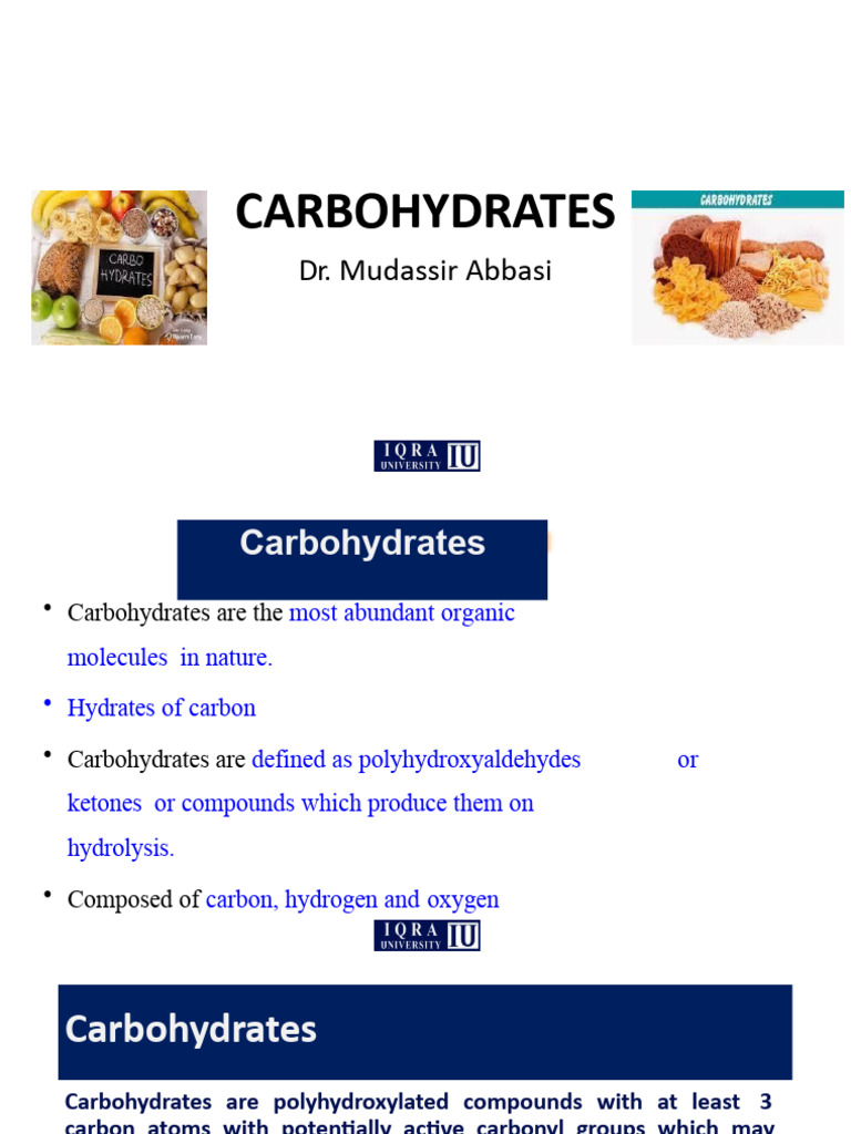 Lecture No 5 & 6. Function of Carbohydrates PDF Carbohydrates Glucose