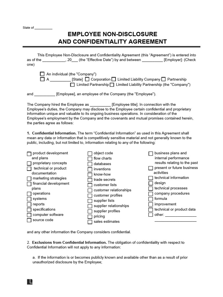 Employee Non Disclosure Confidentiality Agreement PDF Non