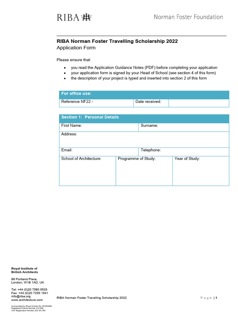 RIBA Norman Foster Scholarship 2022 Form | PDF | Law