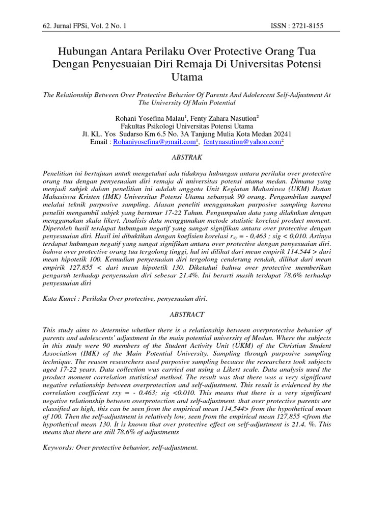 Hubungan Over Protective Orang Tua dan Penyesuaian Remaja | PDF ...