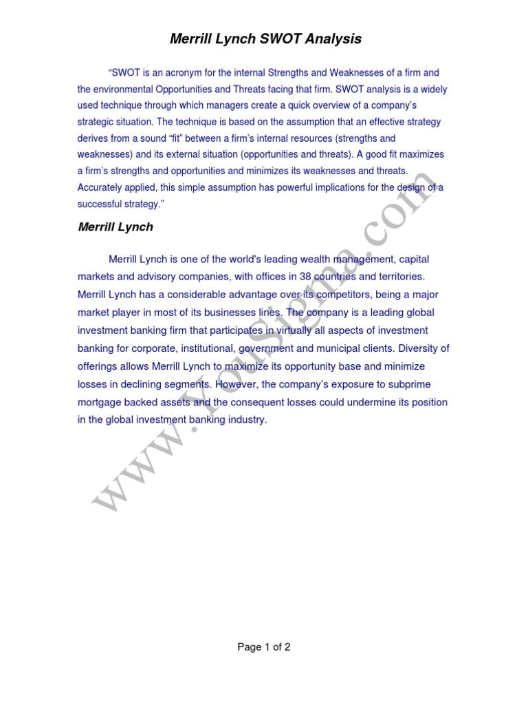 Merrill Lynch SWOT Analysis Overview | PDF
