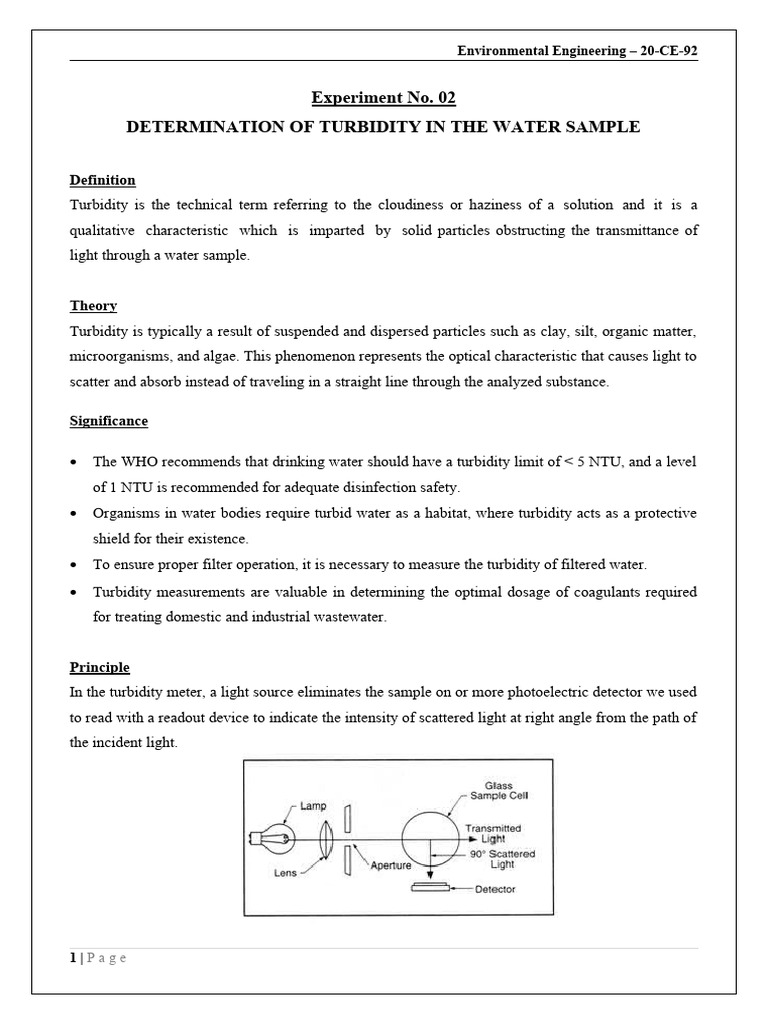 Experiment No. 02 Determination of Turbidity in The Water Sample PDF