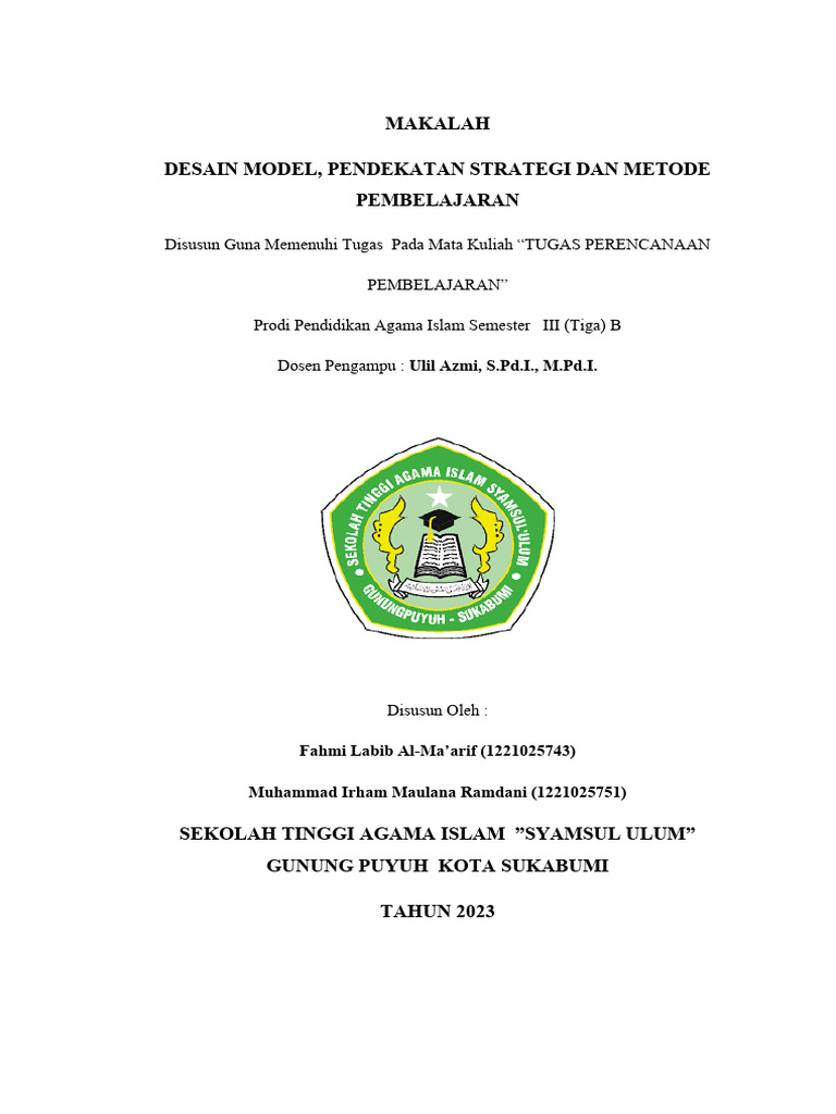 Makalah Desain Model, Pendekatan Strategi Dan MetodePembelajaran | PDF