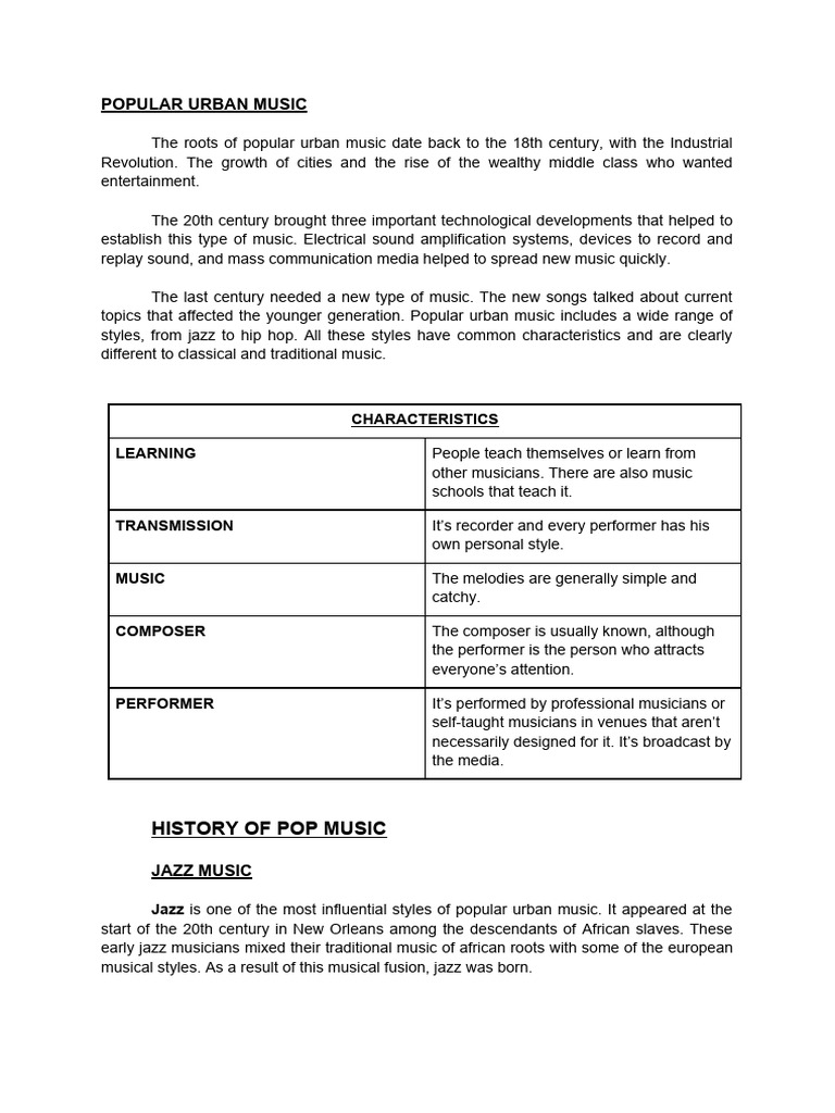 POPULAR URBAN MUSIC (To Study) | PDF | Rock Music | Jazz